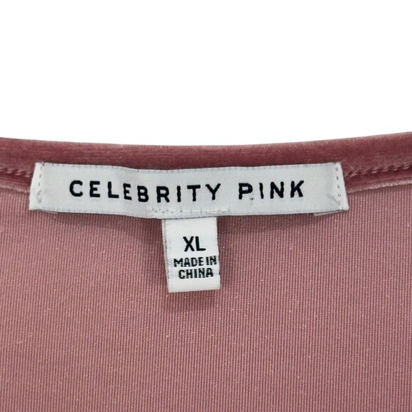 Celebrity Pink XL Rose Pink Velvet Long Sleeve Bodysuit Ruffle Shoulder Detail - Picture 5 of 15